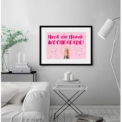 queence Bild »HOCH DIE HÄNDE WOCHENENDE!«, Sprüche & Texte-Humor-Mode-Fashion-Motivationsbilder-Wein, (1 St.), HD Premium Poster-Druck inkl. Holzrahmen queence Farbe Rahmen: schwarz + Farbe Bild(er): schwarz/grün
