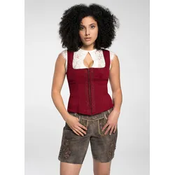 Dirndlbluse SPIETH & WENSKY "Trachtenmieder "Feuer"", Damen, Gr. 46, rot, 100% Polyester, bedruckt, Basic, regular fit, Rundhals, ohne Ärmel, Blusen, stilvolle Stickereien