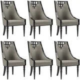 Casa Padrino Luxus Art Deco Esszimmer Stuhl Set Grau / Schwarz 55 x 55 x H. 105 cm - Edles Küchen Stühle 6er Set - Art Deco Esszimmer Möbel