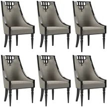 Casa Padrino Luxus Art Deco Esszimmer Stuhl Set Grau / Schwarz 55 x 55 x H. 105 cm - Edles Küchen Stühle 6er Set - Art Deco Esszimmer Möbel
