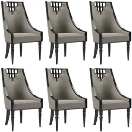 Casa Padrino Luxus Art Deco Esszimmer Stuhl Set Grau / Schwarz 55 x 55 x H. 105 cm - Edles Küchen Stühle 6er Set - Art Deco Esszimmer Möbel