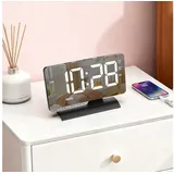 OKWISH Wanduhr Projektionsuhr Multifunktionsuhr Alarmuhr Nachttischuhr Tischuhr (6-fach dimmbar 2 Alarme Snooze Schlummerfunktion und USB-Ausgängen) schwarz