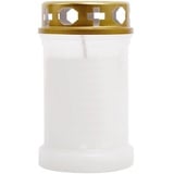 HS Candle Grabkerze (1-tlg), Grabkerze Grablicht Grableuchte mit goldenem Deckel weiß