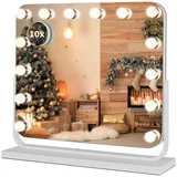 Sonni MAMIZO Hollywood Schminkspiegel mit Beleuchtung,360° Drehbarer,60x53cm,14 led Dimmbar,Spiegel mit Licht,USB,Touch-Steuerung und 3 Lichtfarben,10x Lupe,Wandspiegel,Tischspiege,Make-up-Spiegel
