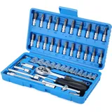 46-teiliges Ratschen-steckschlüssel-set Mit 1/4-zoll-ratschenschlüssel, Bit-set Und Professionellem Koffer – Für Auto, Haushalt Und Heimwerker
