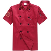 Professionelle Kochjacke Kurzärmelig Restaurant Chef Uniform Männer Frauen Küche Tragen Kellner Bäckerei Unisex Mantel(Size:L,Color:Rot)