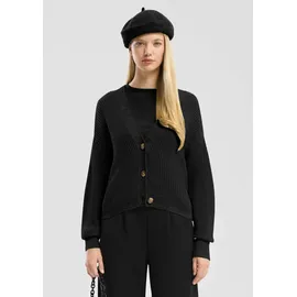 QS Melierte Strickjacke aus Baumwollmix Schwarz XXL