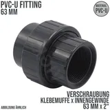 Plimat 63 mm PVC Klebe Fitting Verschraubung Innengewinde IG 63 mm x 2 Muffe Verbinder..."