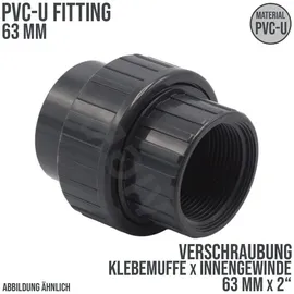 Plimat 63 mm PVC Klebe Fitting Verschraubung Innengewinde IG 63 mm x 2 Muffe Verbinder..."