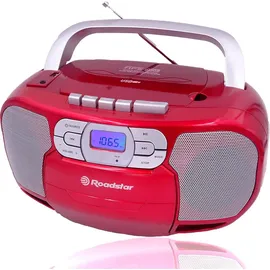Roadstar RCR-4635UMP/RD Tragbares CD-Radio Kassette, Digitales PLL FM-Radio, Boombox CD-MP3-Player, USB, AUX-IN, Kopfhörerausgang, Rot