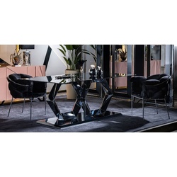 Casa Padrino Luxus Designer Esszimmer Möbel Set Schwarz / Silber - 1 Luxus Esstisch mit Glasplatte & 6 Luxus Esszimmerstühle - Esszimmer Möbel - Luxus Möbel - Luxus Esszimmer Einrichtung