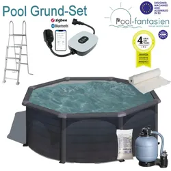 Granada Stahlwand Rundbecken Set Ø 4,60m x 1,32 cm von Gre