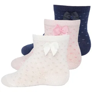 Ewers 3er-Pack Pünktchen mit Schleife, mehrfarbige Punkte-Socken für Mädchen und Jungen, Baumwolle, MADE IN EUROPE, Mädchensocken Jungensocken Kindersocken, Größe 19-22, beige/rosa/dunkelblau - 19-22
