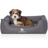 Knuffelwuff Orthopädisches Hundebett Wippo aus Velours mit Handwebcharakter M-L 85 x 63cm Graublau - abnehmbarer Bezug - waschbar - für große, mittelgroße und kleine Hunde