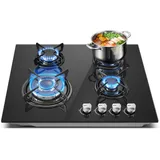 TopStrong Gaskochfeld 4 Flammig, 60cm Gaskochfeld Gasherd mit Automatischer Thermoelementschutz, Einbau 4 Zonen Glas Gaskochfeld,8060W, 220-240V,Erdgas/Propangas