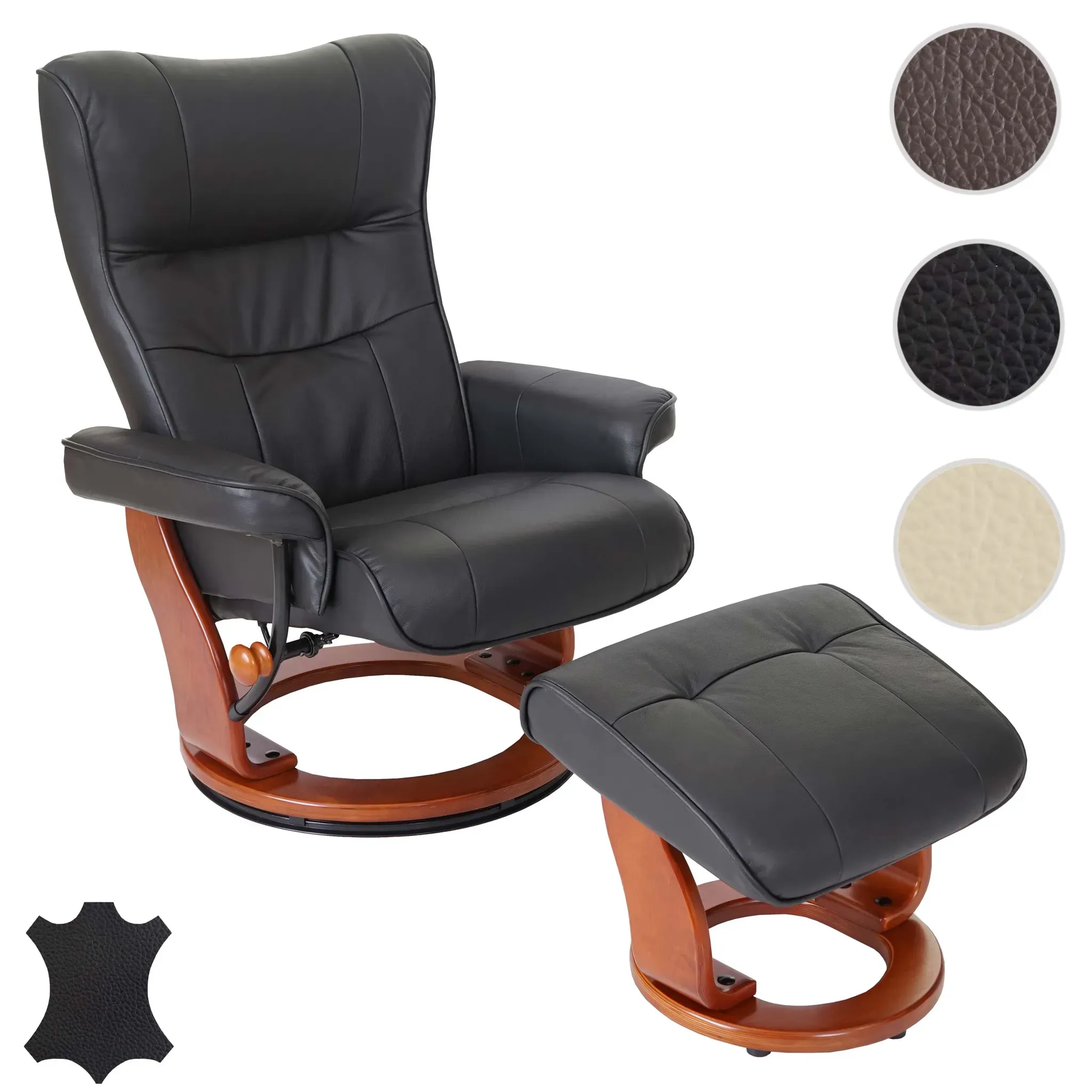 MCA Relaxsessel Montreal, Fernsehsessel Hocker, Echtleder 130kg belastbar ~ schwarz, honigfarben
