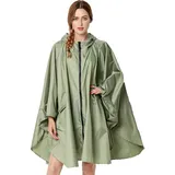 NUUR Damen Regenponcho Regenmantel Unisex Regenjacke Wasserdicht Regencape Wiederverwendbar mit Kapuze Grün - Einheitsgröße