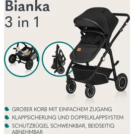 lionelo BIANKA Kinderwagen Autotransporter, Autositz, klappbar, Travel System Rückenlehne, Räder Polsterung, Verdeck XXL-Sc... - Schwarz