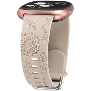 TOYOUTHS Löwenzahn Floral Gravierte Armband kompatibel mit Fitbit Versa 4/Versa 3/Sense 2/Sense Armband Frauen Weich Silikon Fancy Cute Sport Sommer Ersatzarmbänder für Versa 4, Polarstern