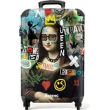 noboringsuitcases NoBoringSuitcases.com Hartschalen Handgepäck Koffer 55x35x20 cm, 36L, Bunte Graffiti-Drucke: Mona Lisa, Reisekoffer mit 4 Rollen