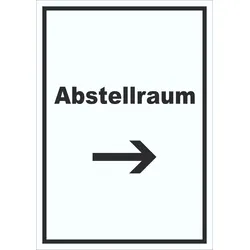 HB-Druck Abstellraum Schild mit Text und Richtungspfeil rechts Lager hochkant A6 Rückseite selbstklebend