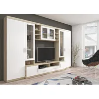 Küchen-Preisbombe Kuechen-preisbombe TOP Wohnwand Paris Anbauwand Wohnkombi Wohnzimmer MDF Weiss + Sonoma Eiche matt