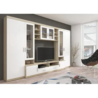 Küchen-Preisbombe Kuechen-preisbombe TOP Wohnwand Paris Anbauwand Wohnkombi Wohnzimmer MDF Weiss + Sonoma Eiche matt