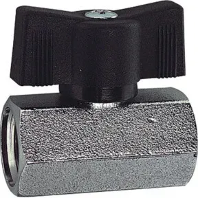 Riegler Mini-Kugelhahn, sandgestrahlt, MS vern., Flügelgriff, G 1/2 IG