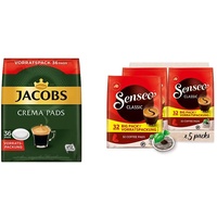 Jacobs Pads Crema Classic, 180 Senseo kompatible Kaffeepads UTZ-zertifiziert, 5er Vorteilspack, 5 x 36 Getränke & Senseo Pads Classic - Kaffee RA-zertifiziert - 5 Vorratspackungen x 32 Kaffeepads