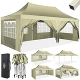 COBIZI Pavillon 3x6 Faltpavillon Wasserdicht Stabil mit 6 Seitenteilen Kegelförmig Partyzelt 3 Höhenverstellbar UV-Schutz Tragetasche Zelthering, Seile für Garten, Hochzeiten, Markt, Freien Event