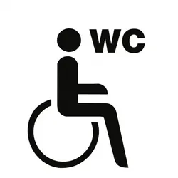 Aufkleber - Piktogramm WC Behinderte/barrierefrei mit Text "WC", Folie, 160x160 mm