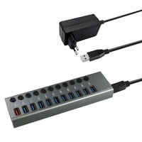 Maxtrack CH12L 11 Port USB 3.0-Hub einzeln schaltbar Silber-Grau