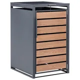 BELIANI Mülltonnenbox Dunkelgrau Stahl für 1 Tonne 240 Liter mit Tür Deckelhalter Kette Gasdruckfeder Magnetverschluss Outdoor Mülltonnenabdeckung - Grau/Braun