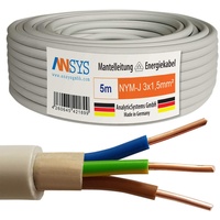 TechMech 5m NYM-J 3x1,5 mm2 Mantelleitung Feuchtraumkabel Elektrokabel Kupfer Made in Germany