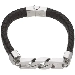 Jacques Charrel Armband braunes Leder, Mittelteil Panzerkettenglieder, Edelstahl Armbänder & Armreife   Braun Herren 