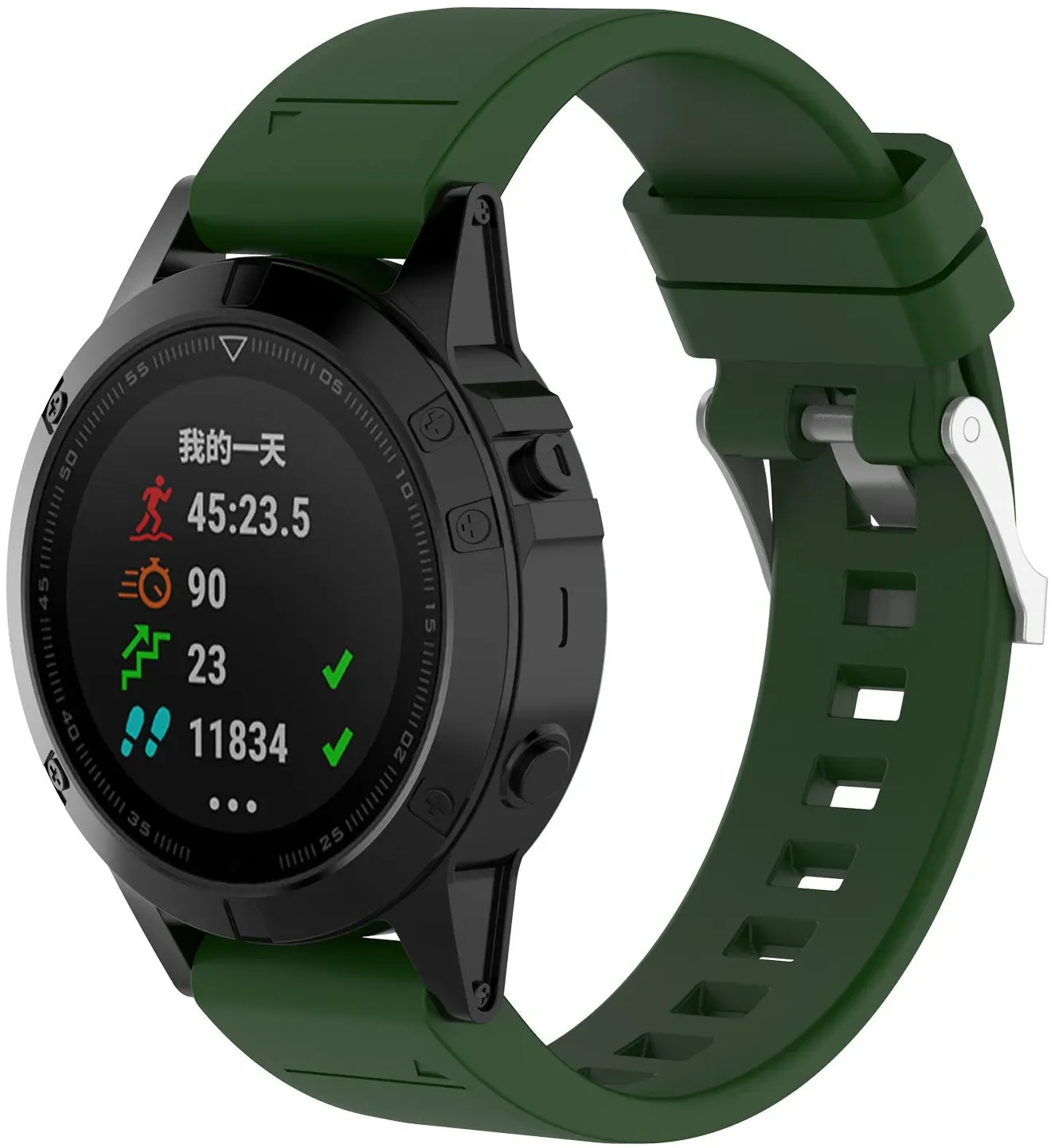 Strap-it Garmin Fenix 7x Armband Silikon für Garmin Fenix 7x - Armee Grün - Schnallenverschluss