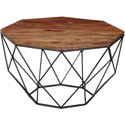 Couchtisch Sheesham, Modernes Industrial-Design aus Holz und Edelstahl. 66x66x40 cm | Kadima Design