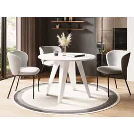 WFL GROUP Esstisch Weiß im Industriestil - Modern, Rund - Ausziehbar von 100 cm bis 140 cm, Pulverbeschichtete Metallbeine - Weiß