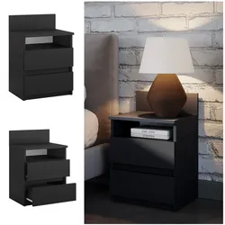 Vicco Nachttisch Monty, 39,6 x 59,1 cm, Schwarz, Nachtschrank mit 2 Schubfächer