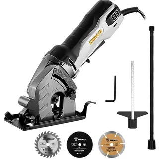 DEKOPRO Mini Handkreissäge 600W: Kleine Handkreissäge 5500RPM,85mm Sägeblatt,Einstellbare Tiefe bis 27mm,Staubanschluss mit Schlauch,Parallele Führung–Mini Kreissäge für Holz,Metall,Fliesen,Kunststoff