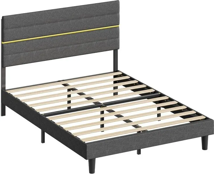 Ochama Bettgestell, Doppelbettgestell, passend für 140 x 200 cm Matratze, verstellbares gepolstertes Kopfteil, modern, grau
