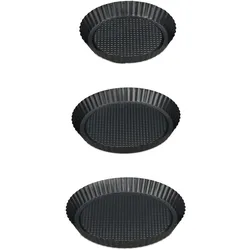 Relaxdays Obstbodenform, 3er Set, Ø 21/26/28 cm, Biskuitboden Backform, antihaft, Vertiefung, Kuchenbodenform, anthrazit