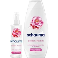 Schauma Sprühpflege Seiden-Kamm (200 ml) Hitzeschutz für seidig-glänzendes Haar & Entwirrendes Shampoo Seiden-Kamm (400 ml) Glanz für stumpfes Haar, mit Rosen-Öl