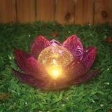 RuiDay LED Solar Lotus Laterne,Solarlampen für Außen Garten,Solar Lotus Garten Deko,Wasserdichte Solar Lotusblüten Lampe Gartendeko mit Crack Glas Kugel,Garten Deko Solarleuchte (Lila)