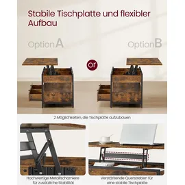 VASAGLE Couchtisch höhenverstellbar Braun Schwarz 50 x 100 x 48-63 cm