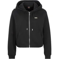 Kurzblazer BOSS ORANGE "Emus Premium Damenmode", Damen, Gr. M, schwarz (schwarz 001), Web, Obermaterial: 100% Baumwolle, unifarben, casual, Blazer, oversized geschnitten, cropped, BOSS Logo, Kapuze
