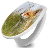 Banjado Toilettendeckel Mit Absenkautomatik WC-Sitz Soft Close Weiß Hygienischer Duroplast Leichte Montage Mit Motiv Fuchs