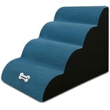 Galatée Hundetreppe, rutschfeste Haustiertreppe Mit 4 Stufen, Hundetreppe Für Hochbettsofa Mit Waschbarem Bezug, Hunderampen Aus Schwamm Mit Hoher Dichte, Tragbare Hundetreppe(Blau)