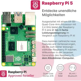 BerryBase Raspberry Pi 5 Starterkit, 64GB microSDHC inkl. Pi OS, Gehäuse, Netzteil, HDMI-Kabel und Zubehör - RAM: 1GB - Farbe: schwarz