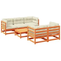 VidaXL 6-tlg. Garten-Sofagarnitur mit Kissen Wachsbraun Kiefernholz